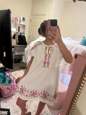 White Floral Embroidered Dress